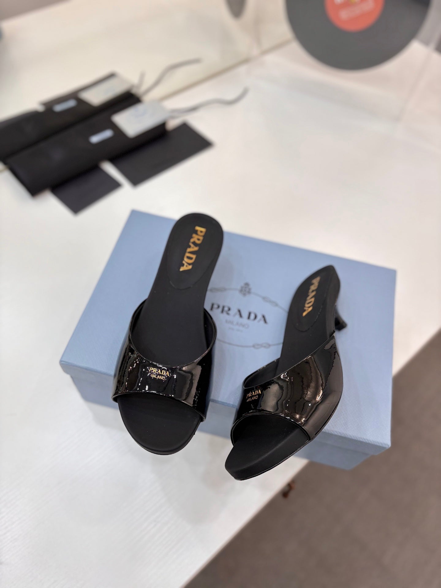 Pra Kitten Heel Sandals 4cm Black Patent Leather 834601