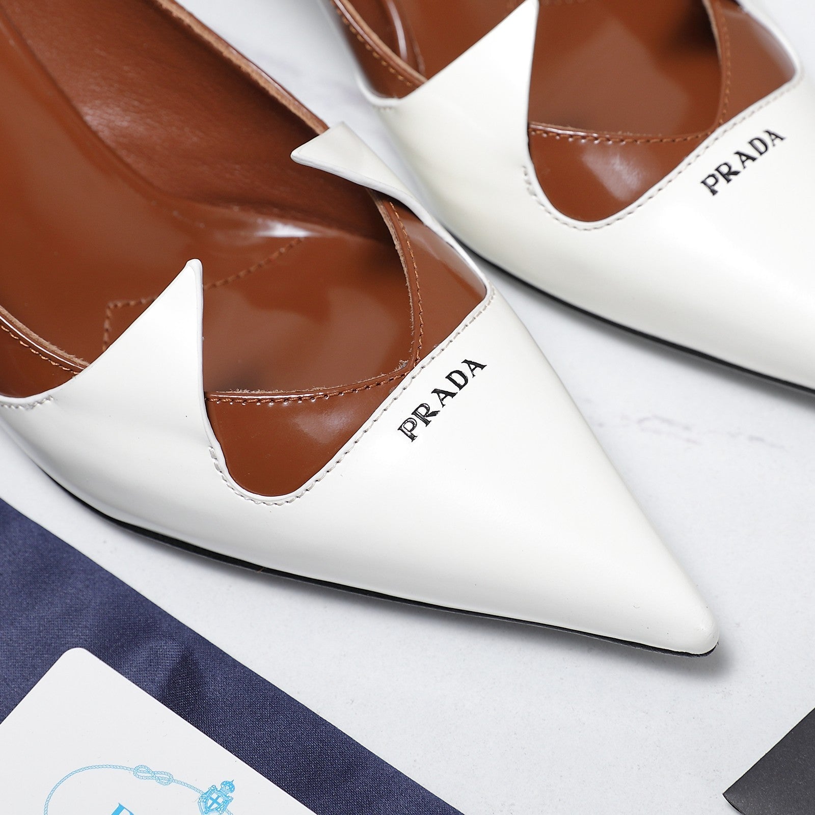 Prada Two-Tone Brushed Pumps 55mm Chocolate White Cowhide 456263