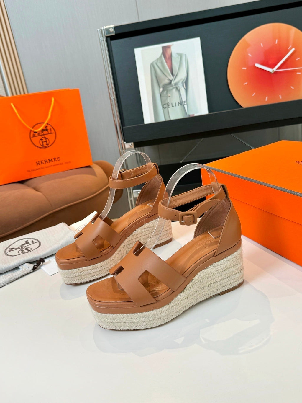 HERMES Elda espadrille 80 Tan Calfskin