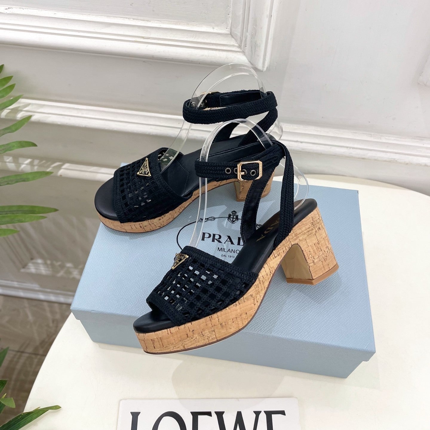 Prad Crochet Cork Platform Sandals 7cm Black Crochet 947375