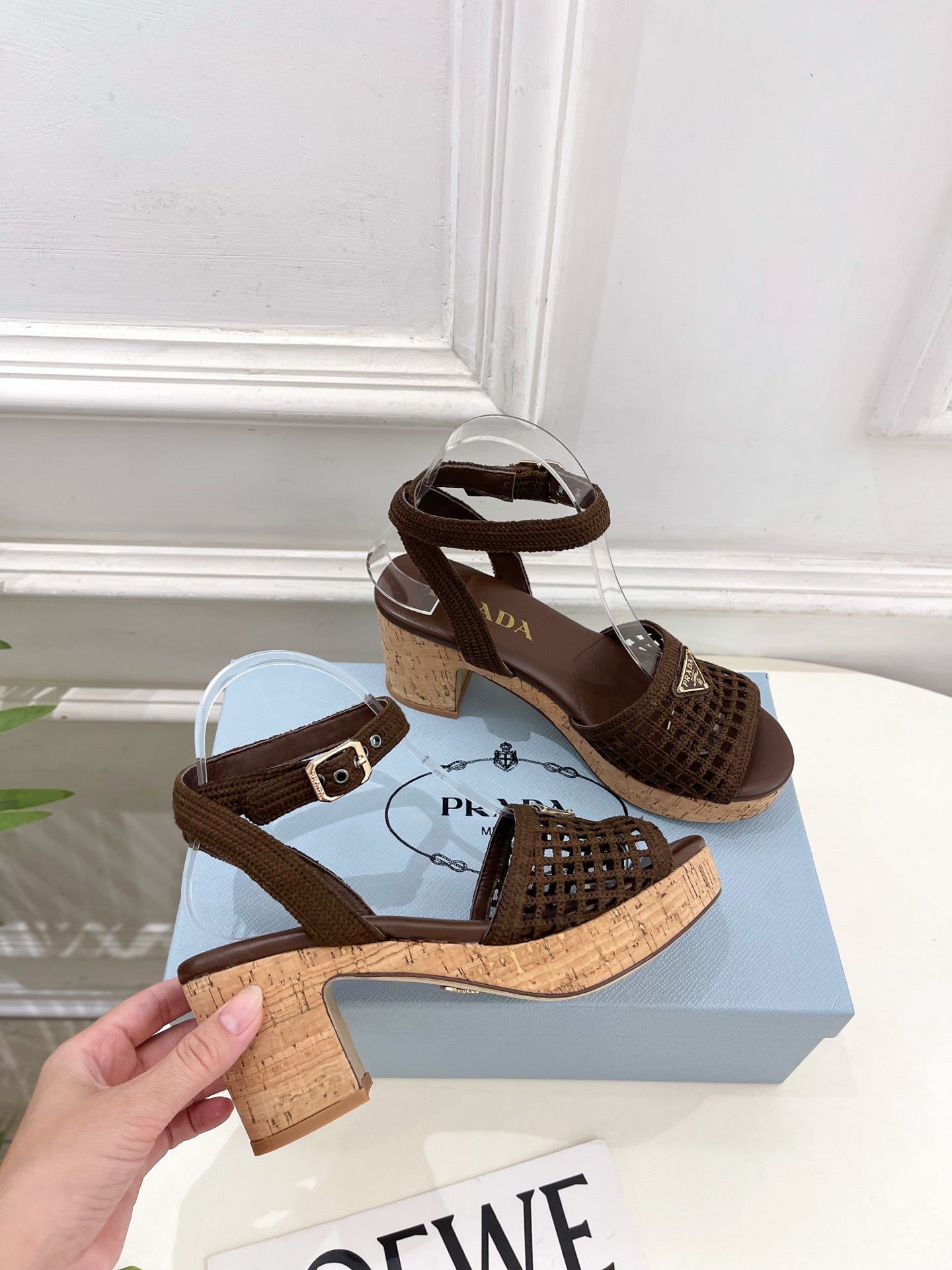 Prad Crochet Cork Platform Sandals 7cm Coffee Crochet 947378