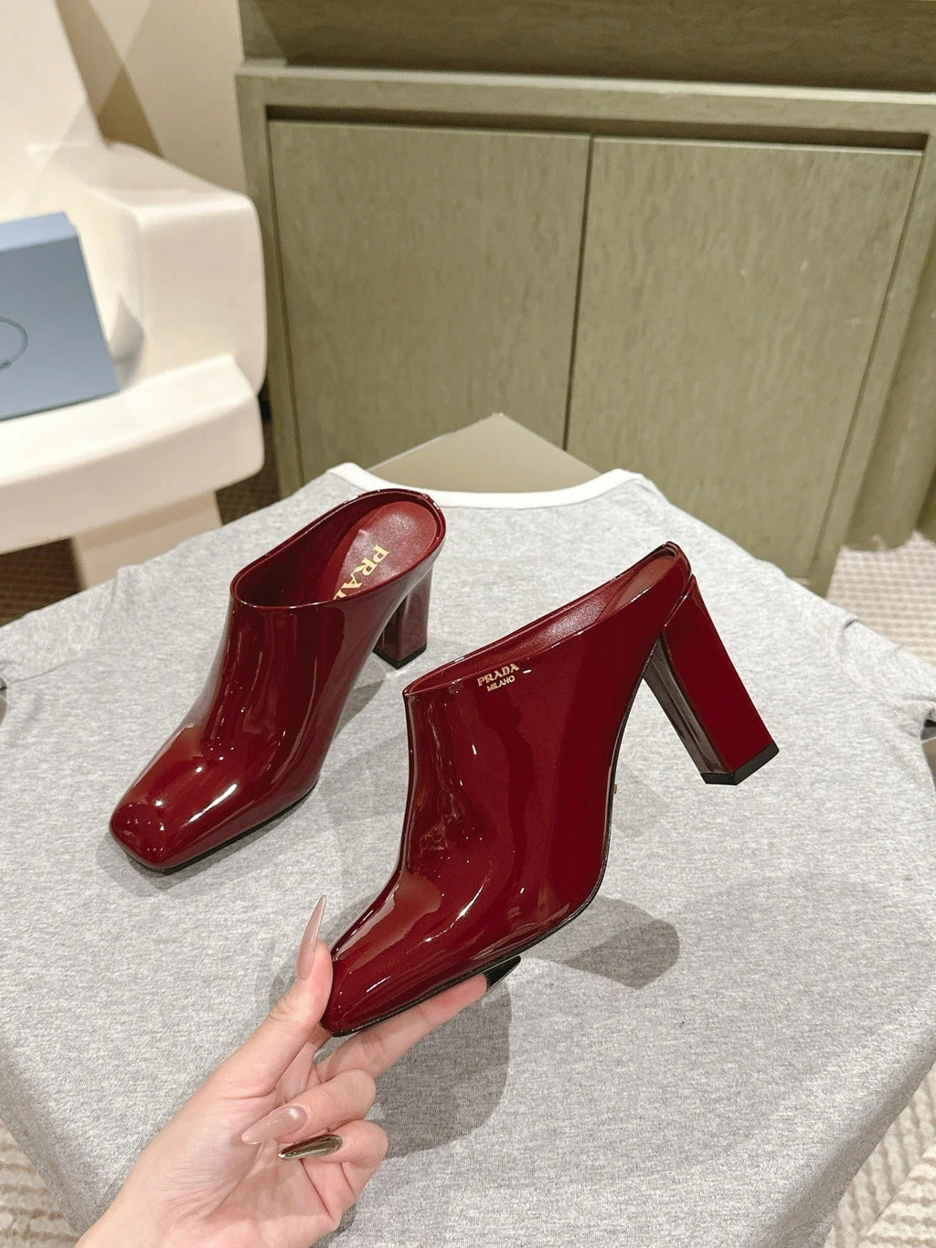 PRA 2026S High Heel Mule 75 Dark Red Patent Leather 657676
