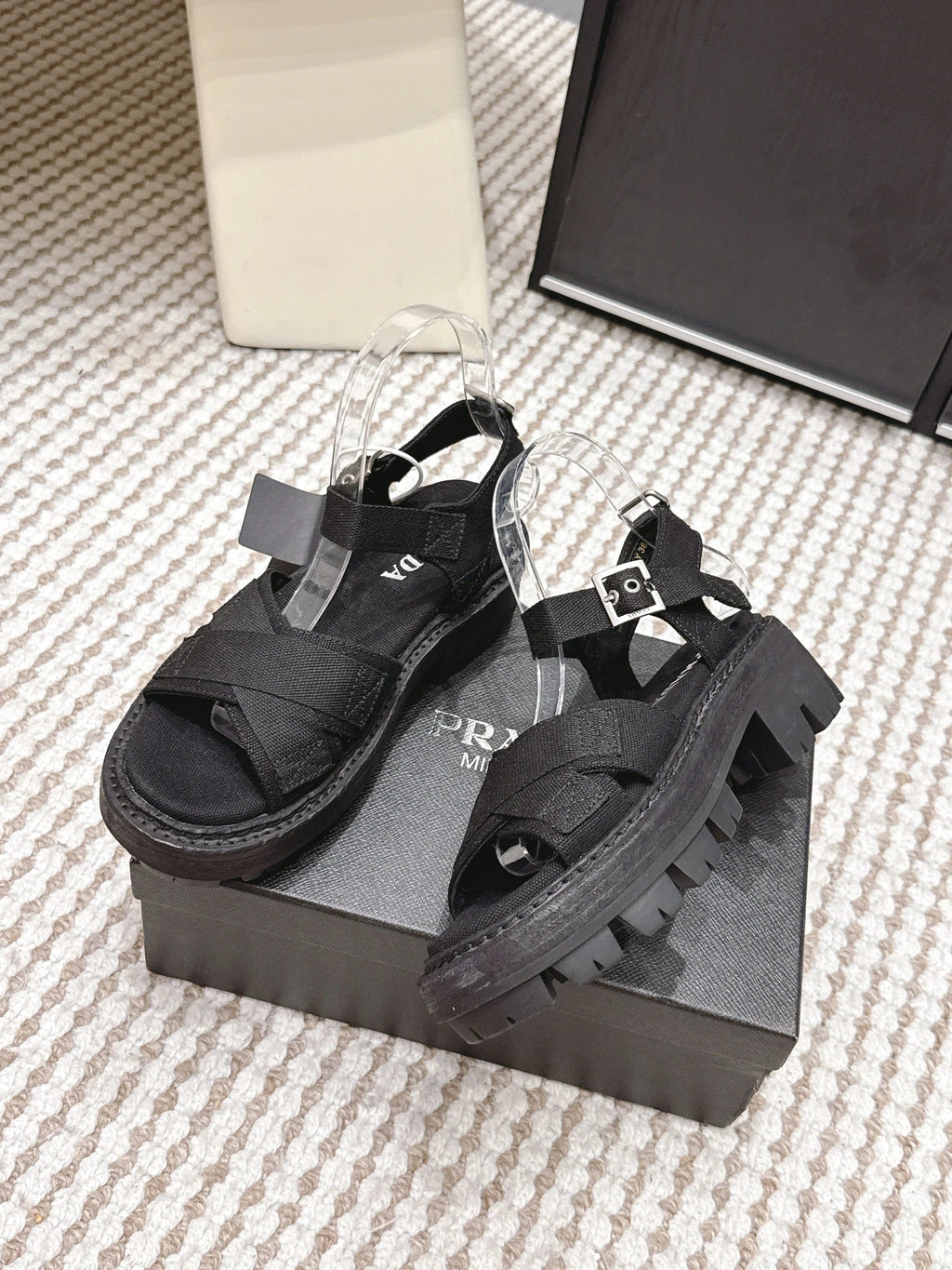 PRA 2026S Platform Sandals Black Canvas 657528