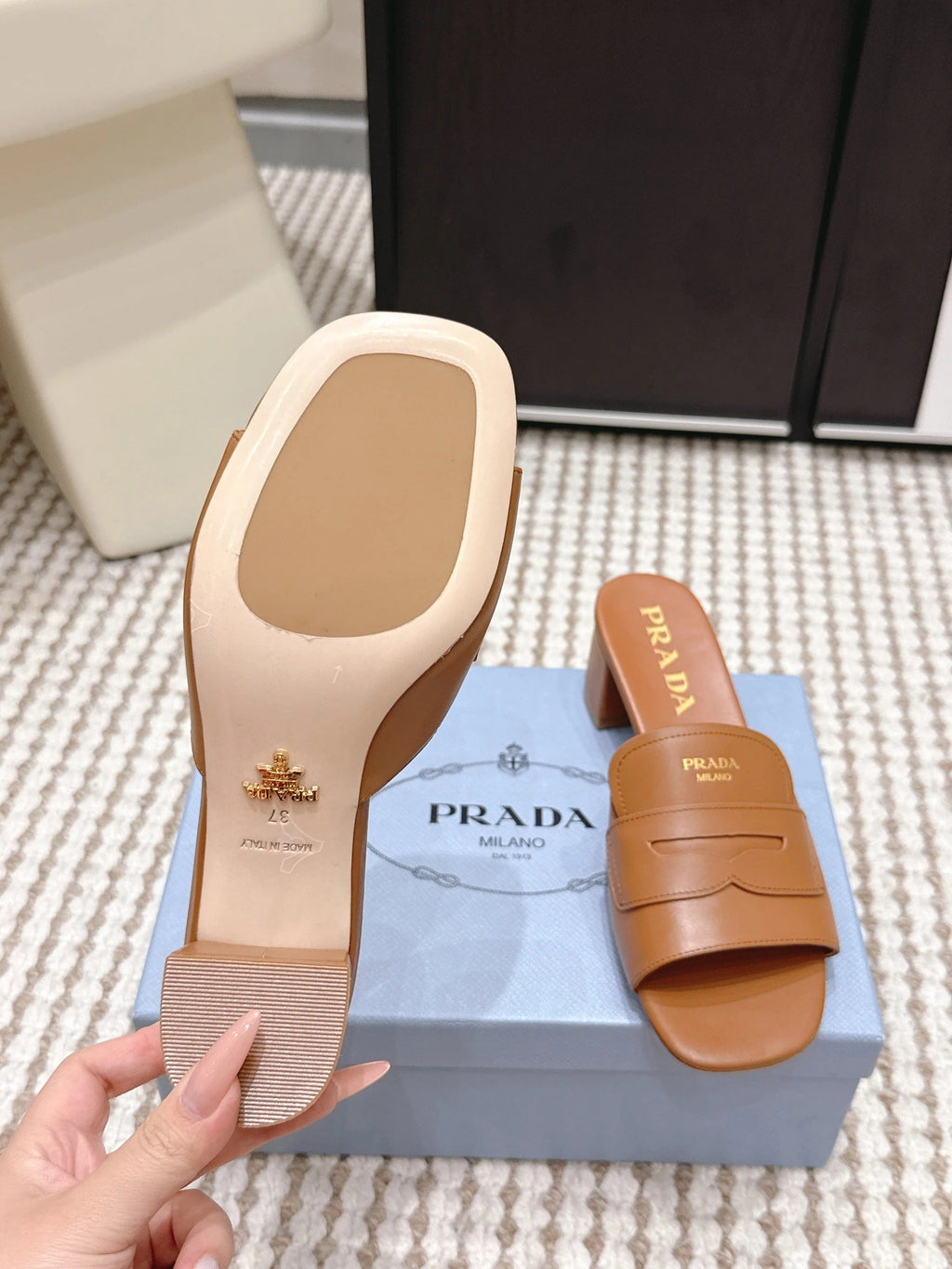 PRA 2026S High Heel Slippers 55 Tan Brown Leather 658337