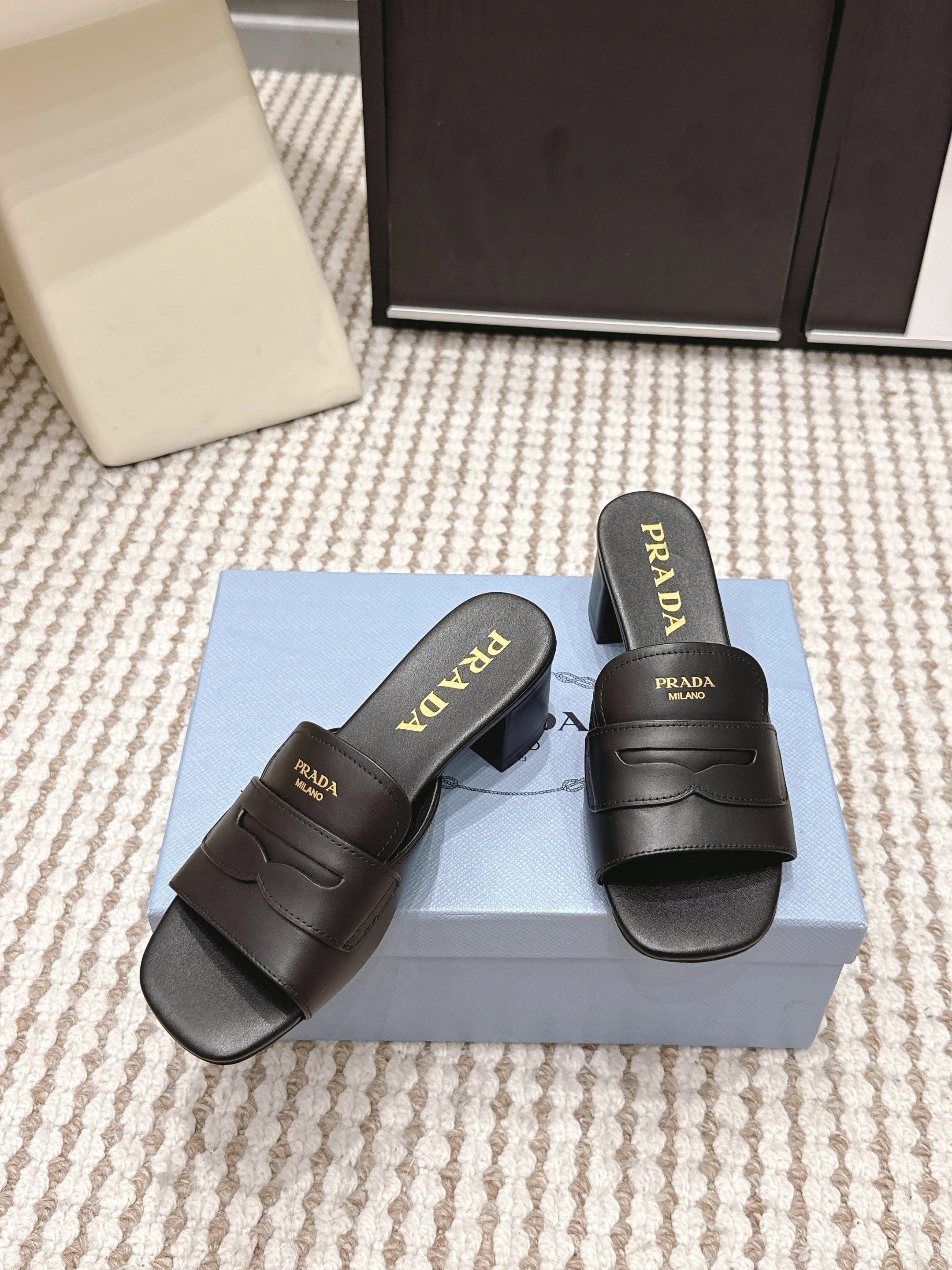 PRA 2026S High Heel Slippers 55 Black Leather 658335