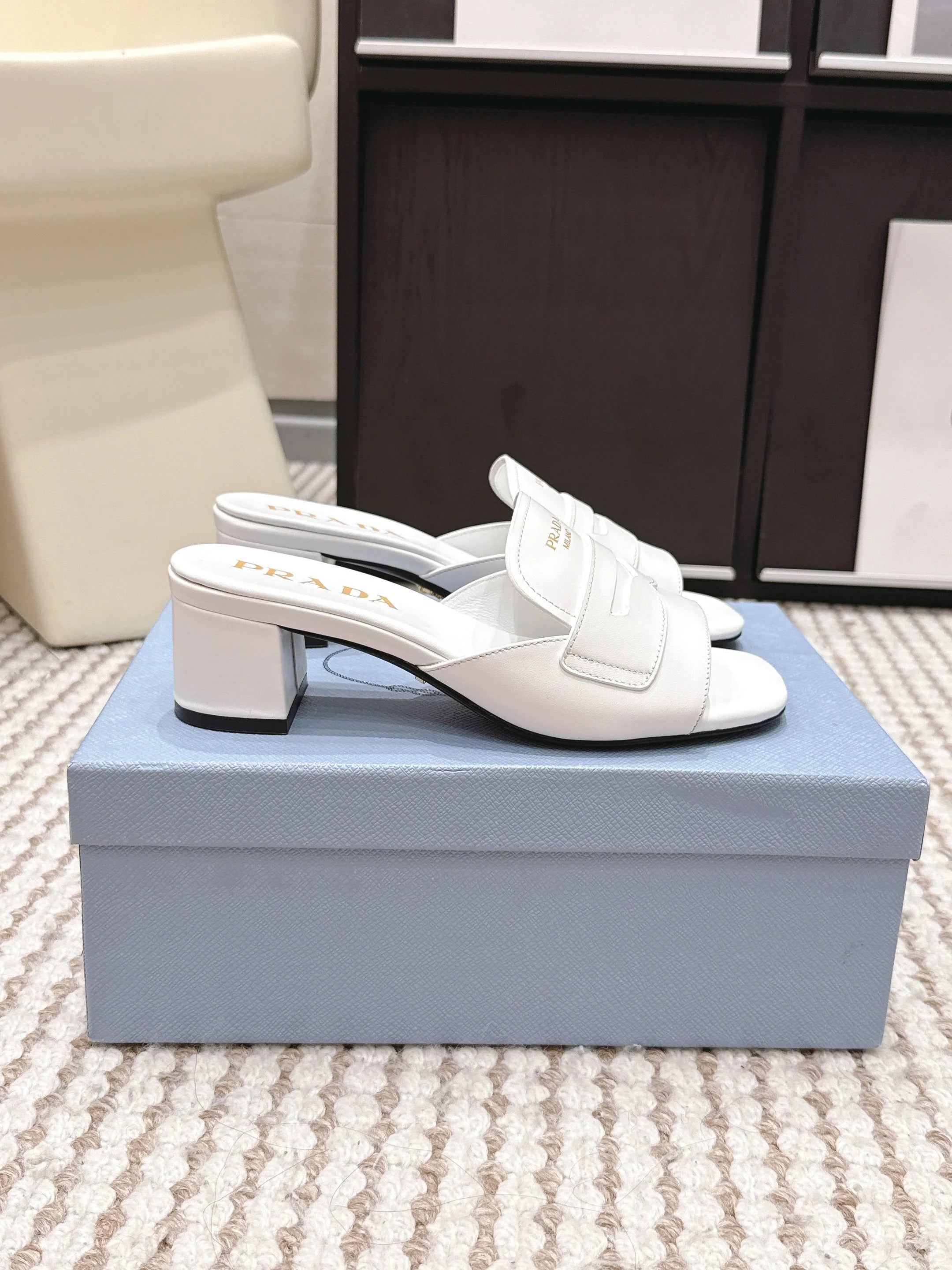 PRA 2026S High Heel Slippers 55 White Leather 658336