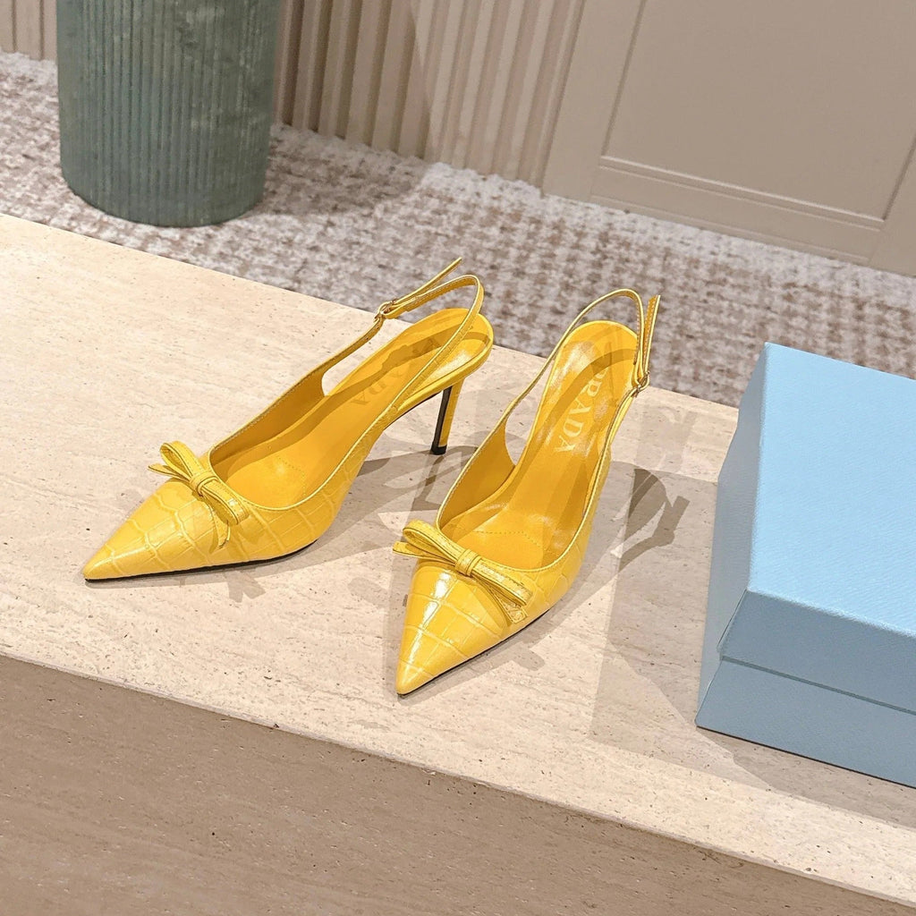 PRA 26S Slingback 85 Yellow Crocodile Embossed Leather 630738