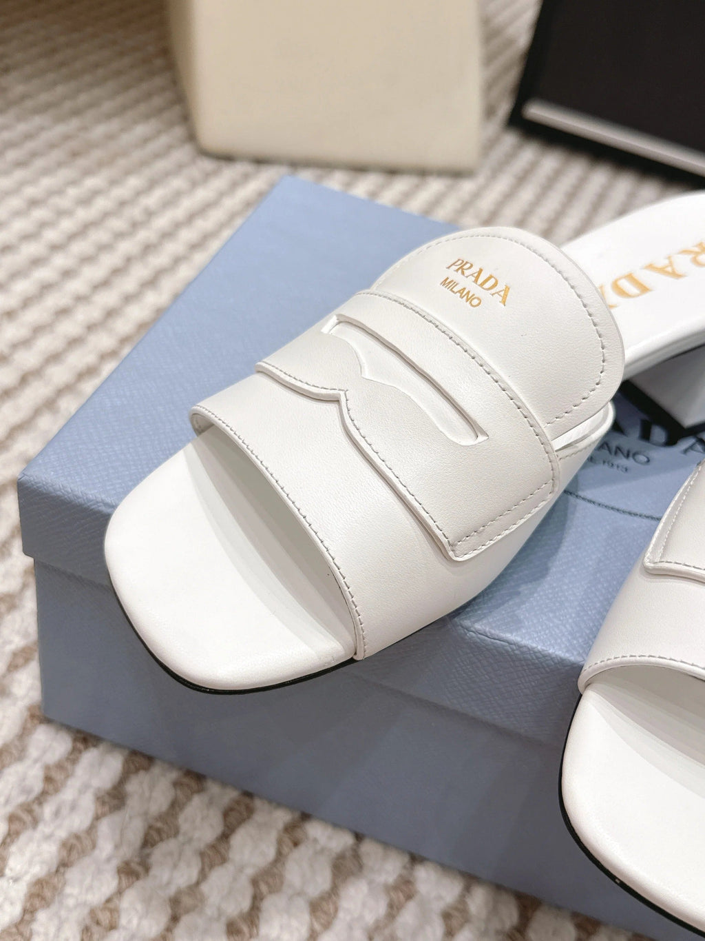 PRA 2026S High Heel Slippers 55 White Leather 658336