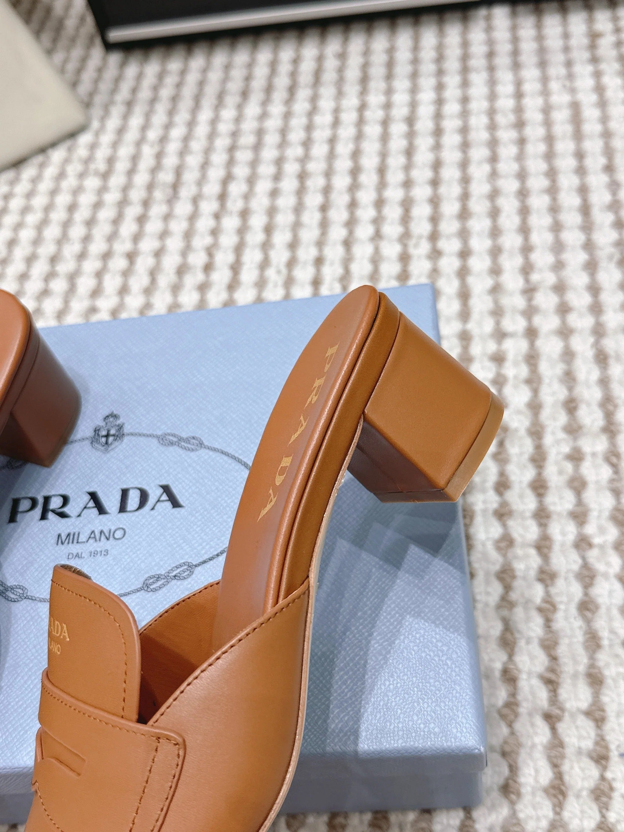 PRA 2026S High Heel Slippers 55 Tan Brown Leather 658337