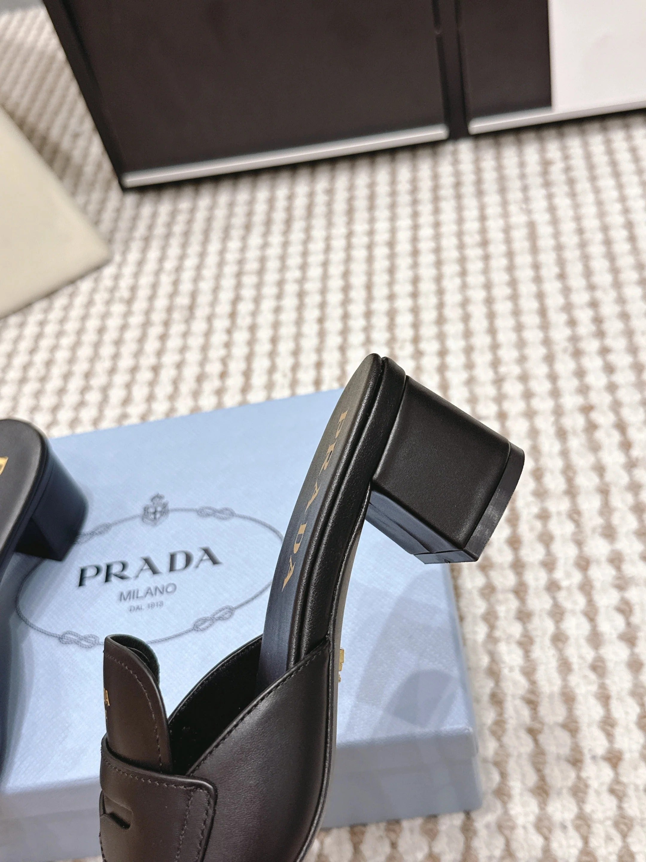 PRA 2026S High Heel Slippers 55 Black Leather 658335
