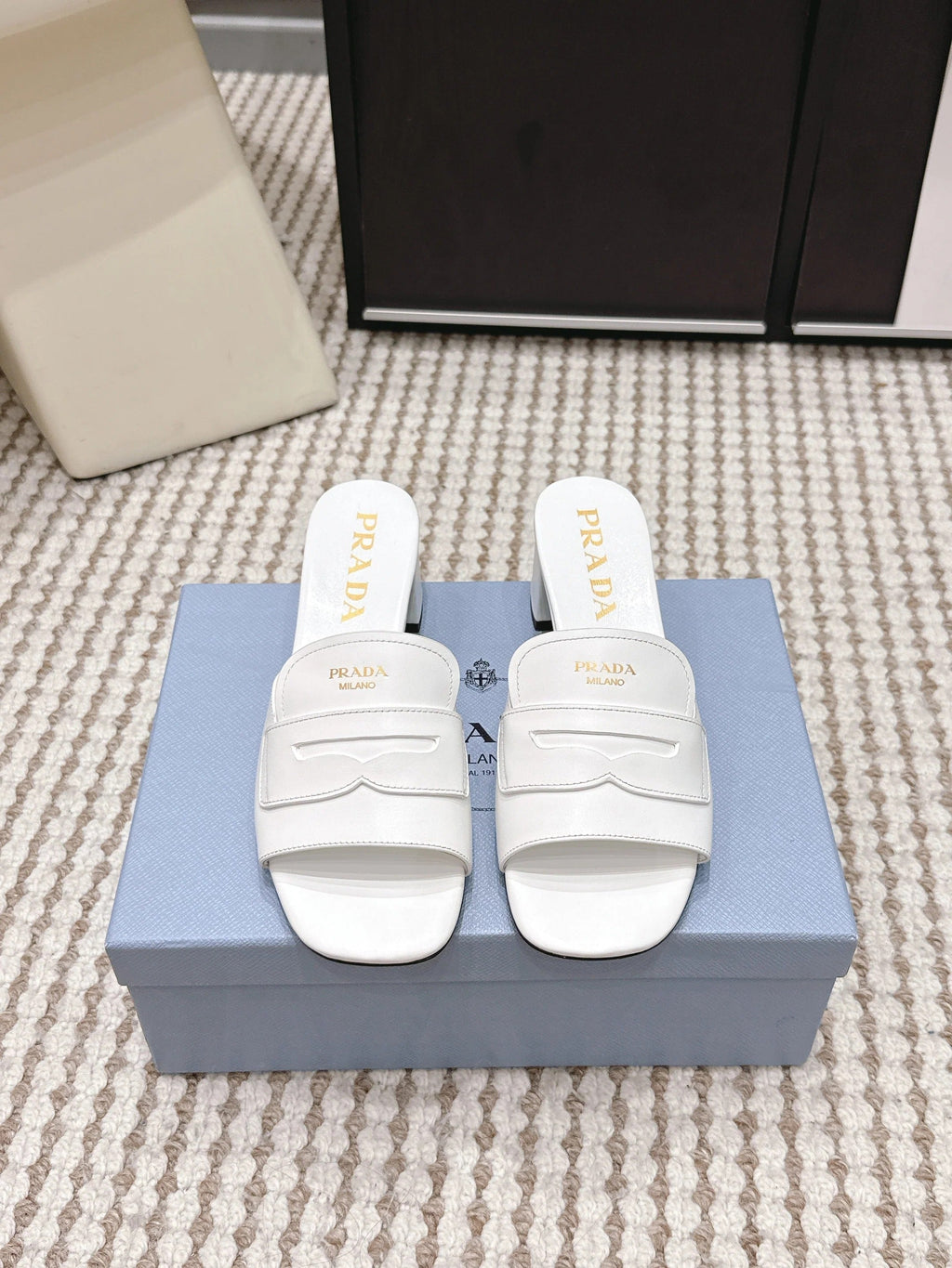 PRA 2026S High Heel Slippers 55 White Leather 658336