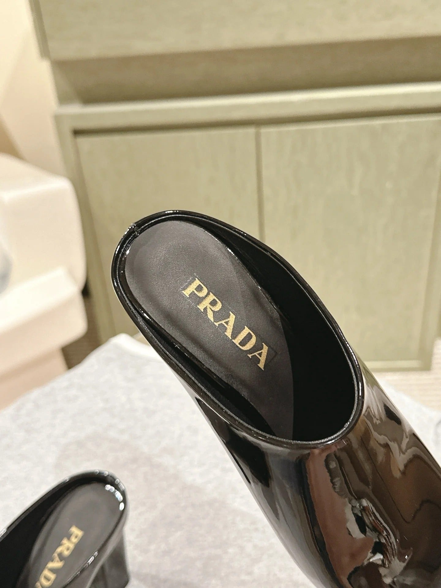 PRA 2026S High Heel Mule 75 Black Patent Leather 657675