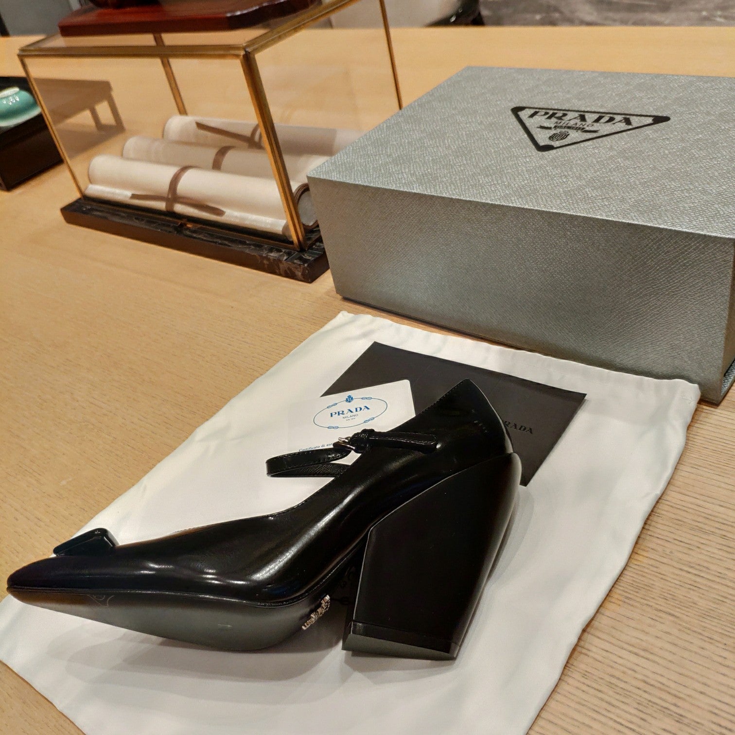 Prada Modellerie Mary Jane Pumps With Sculptural Heel Black Patent Leather