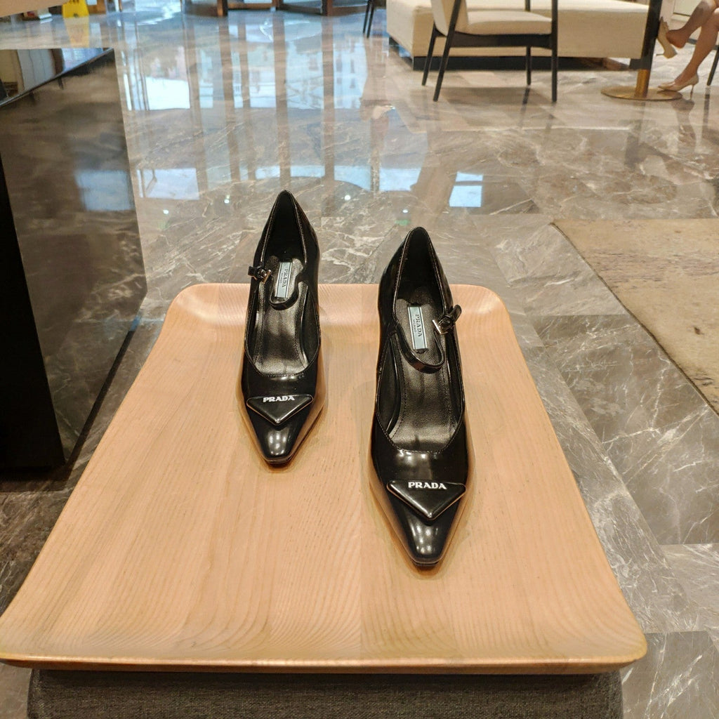 Prada Modellerie Mary Jane Pumps With Sculptural Heel Black Patent Leather
