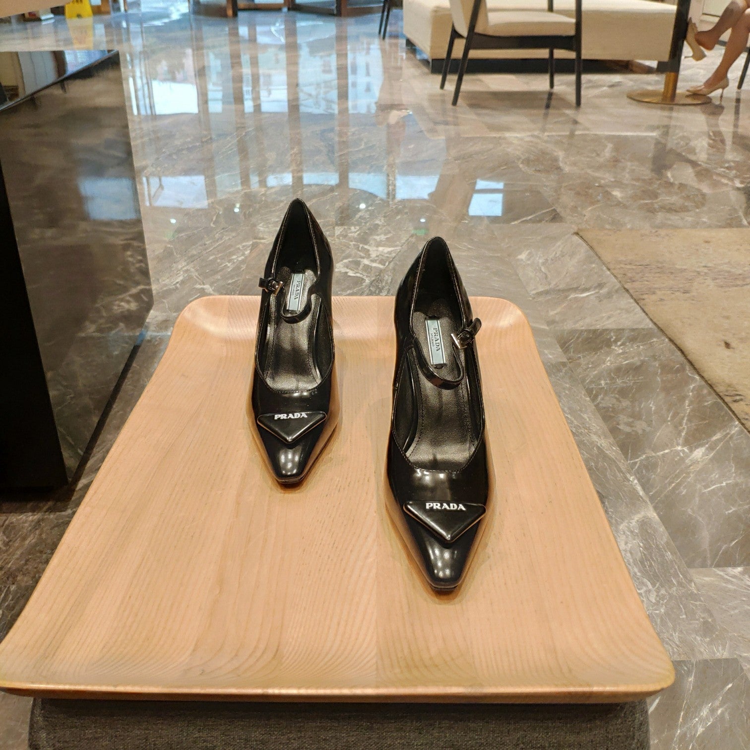 Prada Modellerie Mary Jane Pumps With Sculptural Heel Black Patent Leather