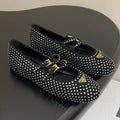 Prada 2025 Triangle Logo Rhinestone Ballet Flat Black Suede Sheepskin 247822