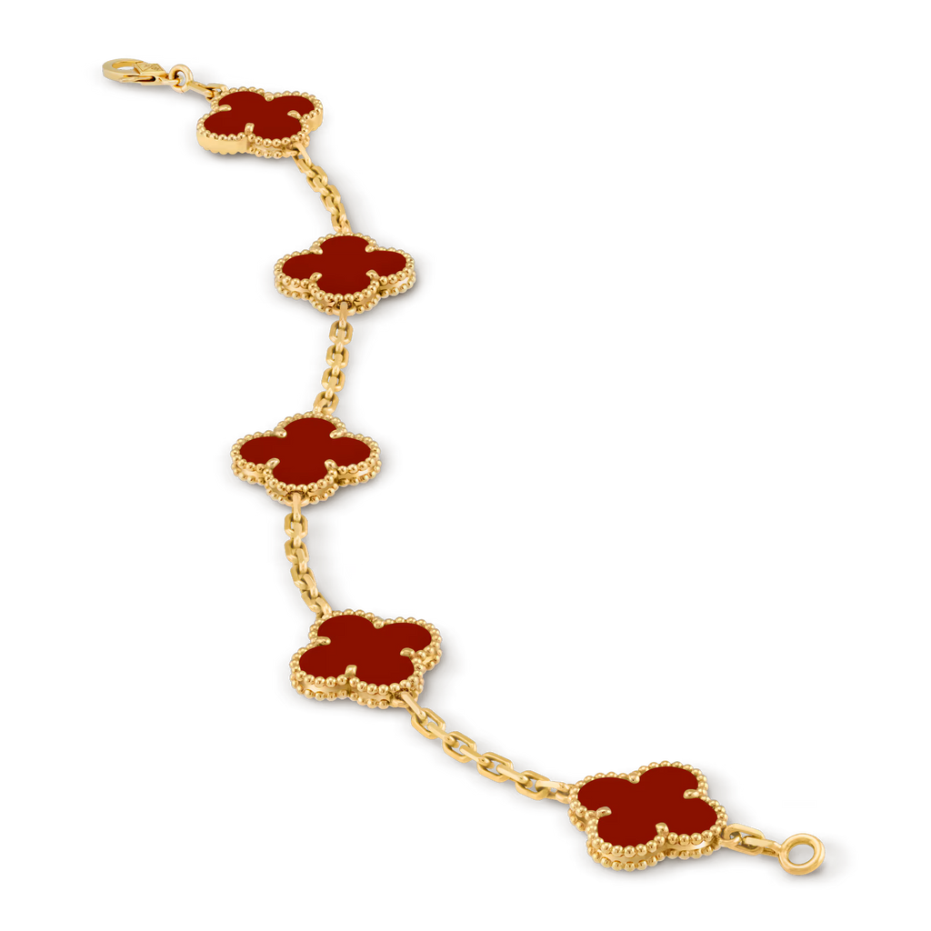 Vintage Alhambra bracelet, 5 motifs, carnelian