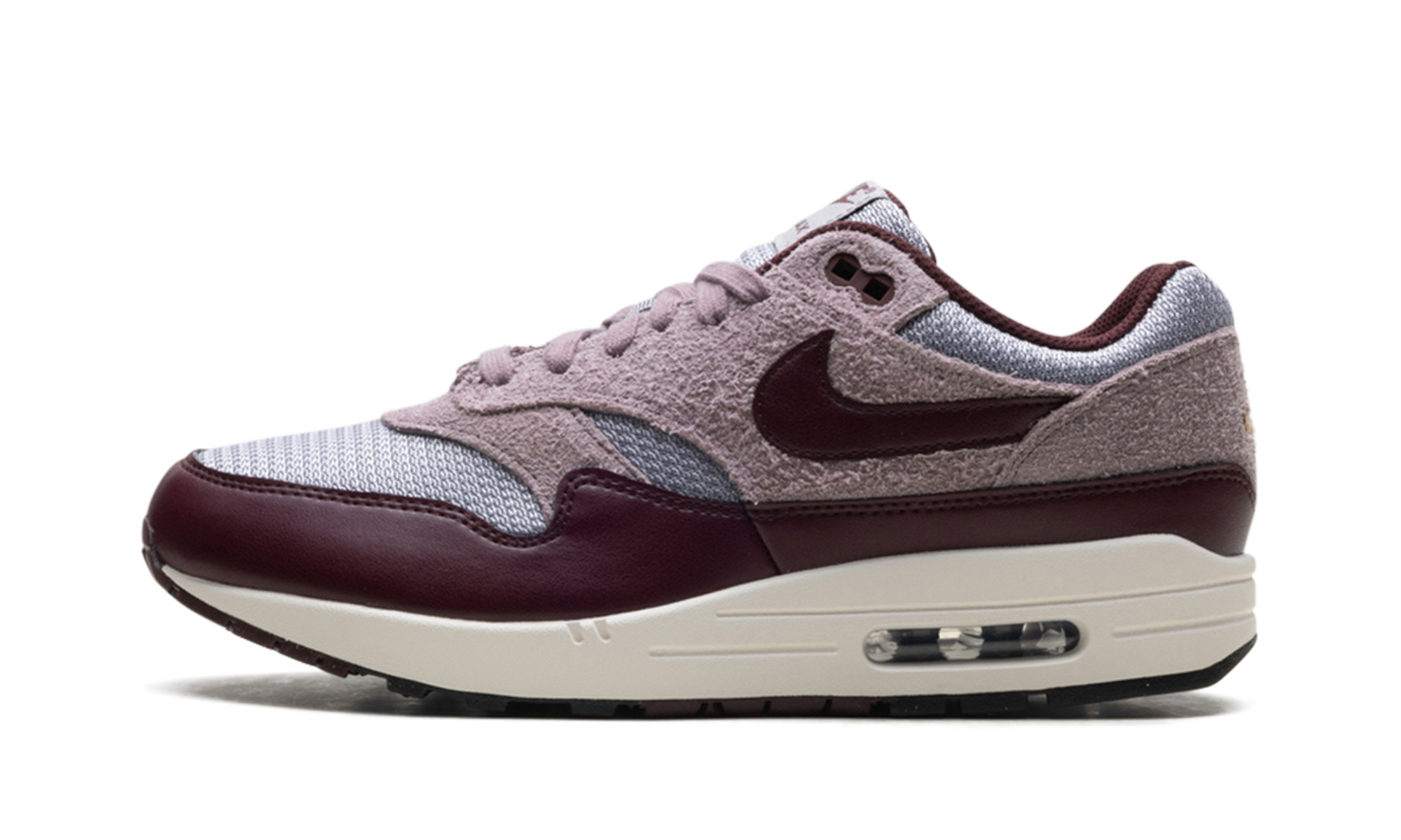 Air Max 1 ESS PRM "CEMENT GREY/BURGUNDY CRUSH" FQ7327 001