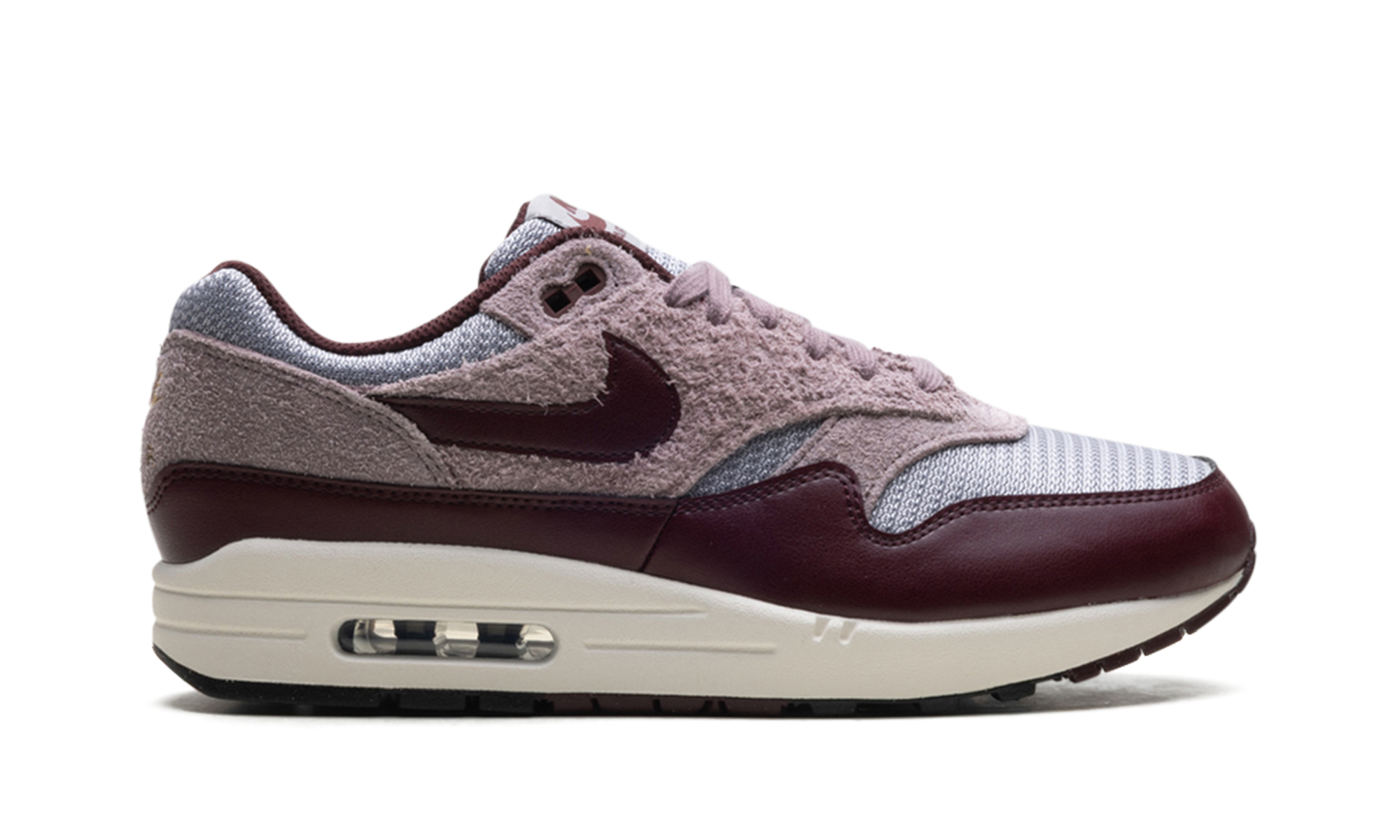 Air Max 1 ESS PRM "CEMENT GREY/BURGUNDY CRUSH" FQ7327 001