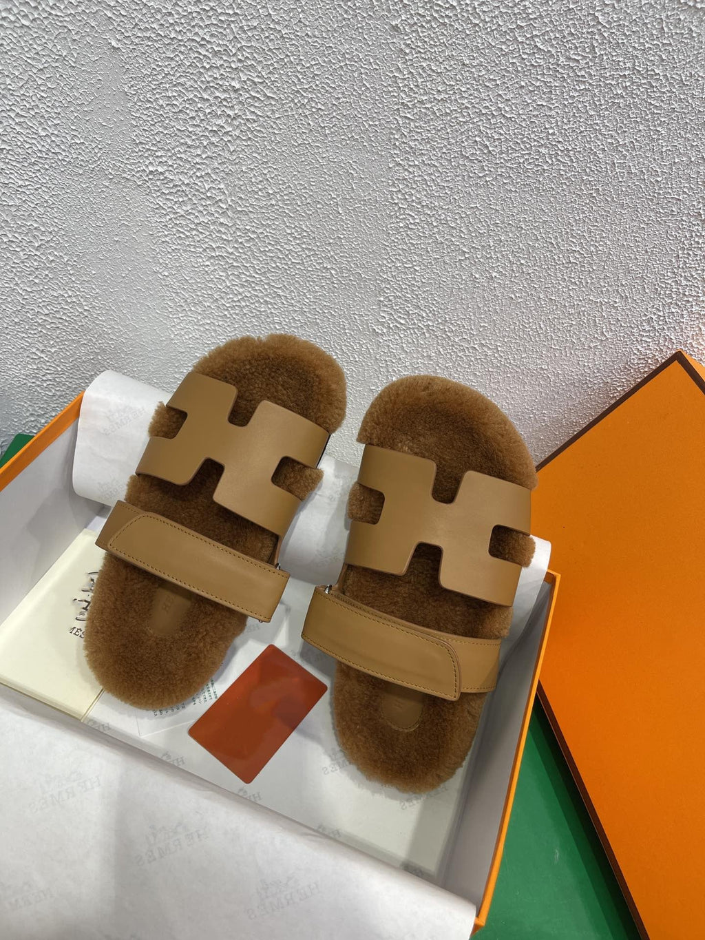 HERMES Chypre Sandal Gold shearling insole Gold goatskin lining