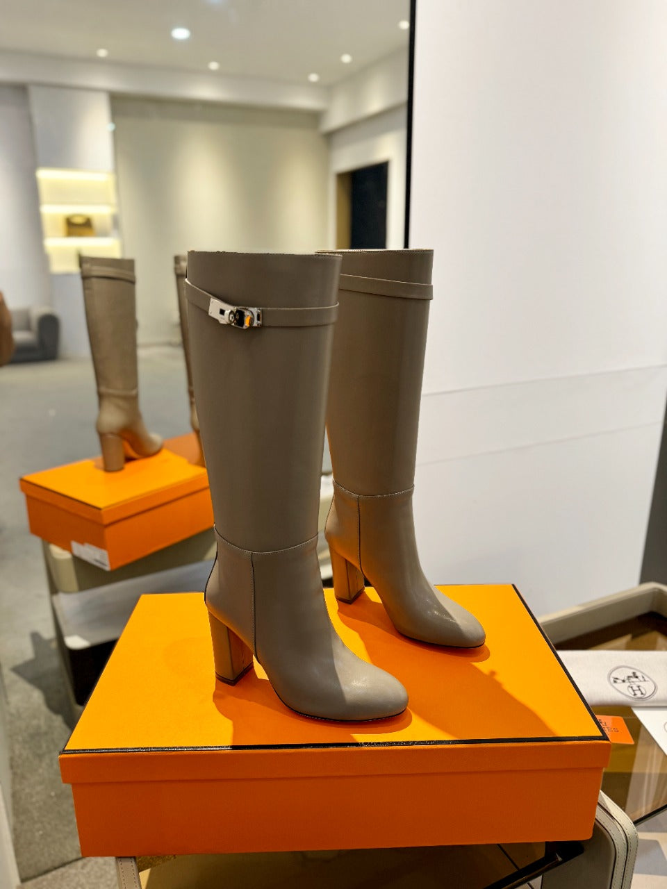 HERMES STORY BOOT 85MM IN PEANUT BROWN CALFSKIN